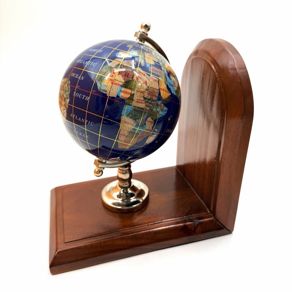 Gemstone & Wood - World Globe Bookend - 4" Globe